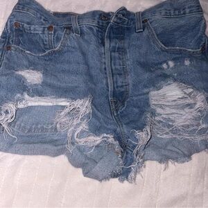 Levi's Blue Distressed Jean Shorts